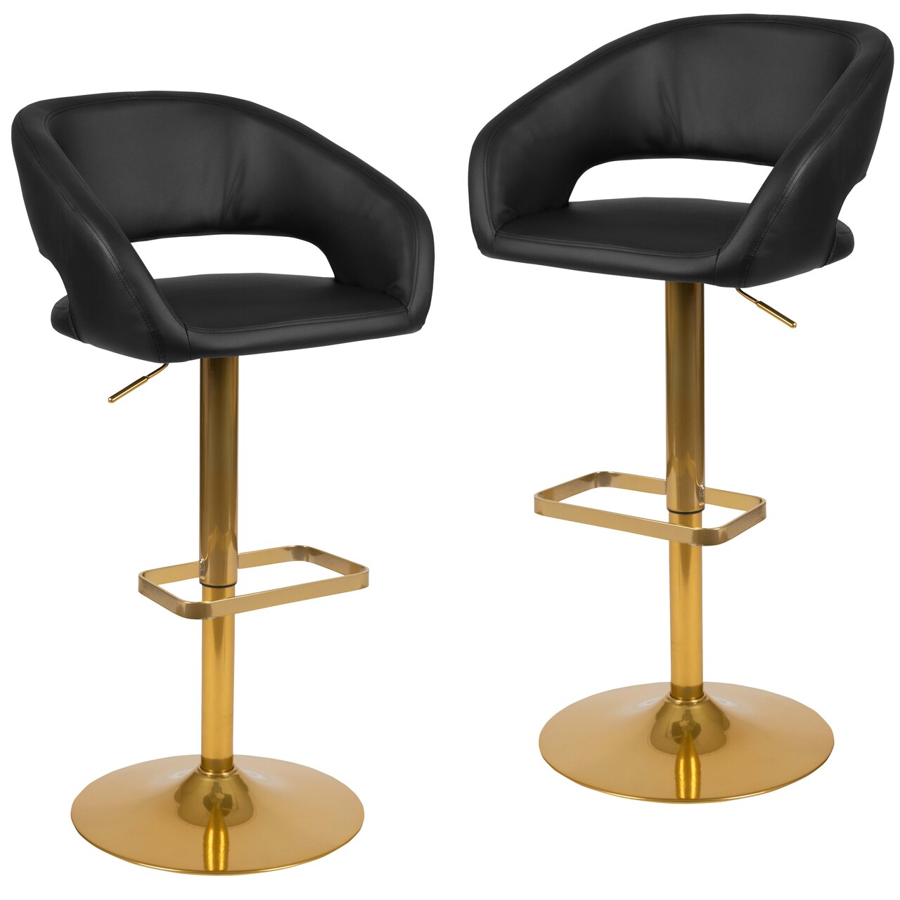 Emma and Oliver Modern Vinyl Adjustable Height Barstool with Horizontal Stitch Back, Set of 2